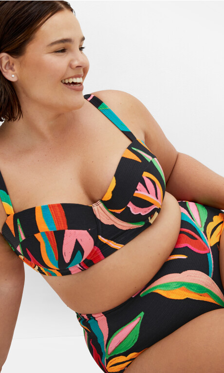 Maui Print Hi Waist Bikini Brief - black print Plus Size
