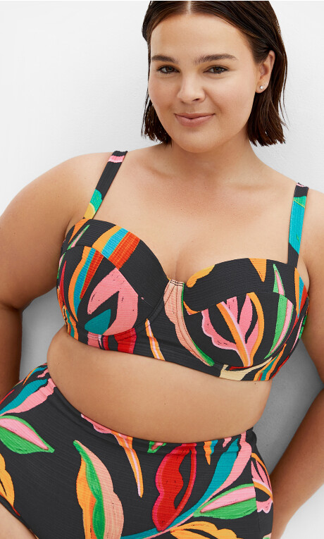 Maui Print Hi Waist Bikini Brief - black print Plus Size