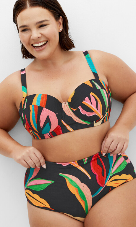 Maui Print Hi Waist Bikini Brief - black print Plus Size