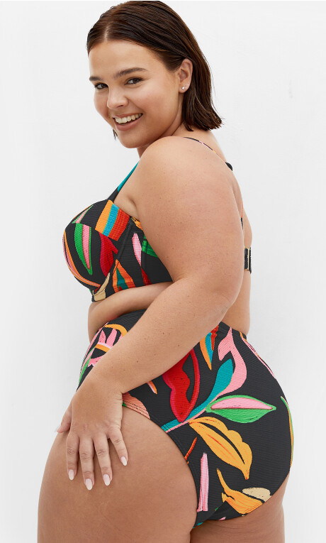 Maui Print Hi Waist Bikini Brief - black print Plus Size