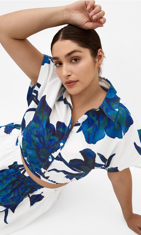 Plus Size SHIRT VACAY D PRT - Floretta Blue