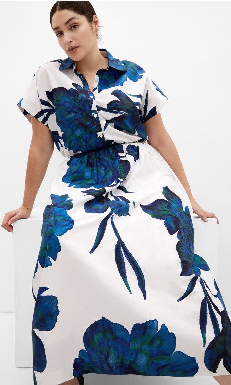 Plus Size SKIRT VACAY D PRT - Floretta Blue