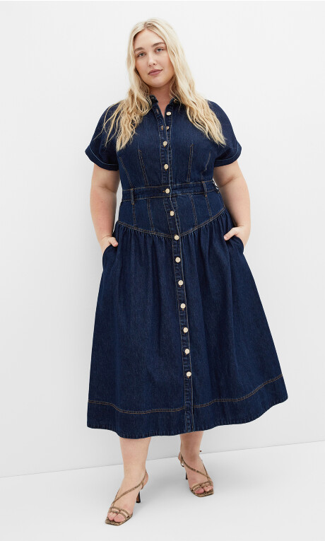 Plus Size DRESS DENIM ARI - DARK DENIM
