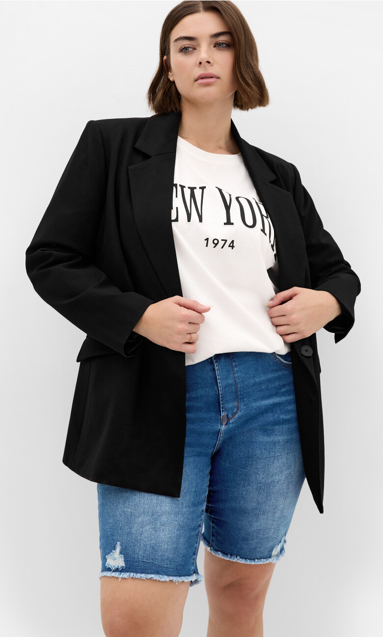 Plus Size Distressed Longline Short - denim