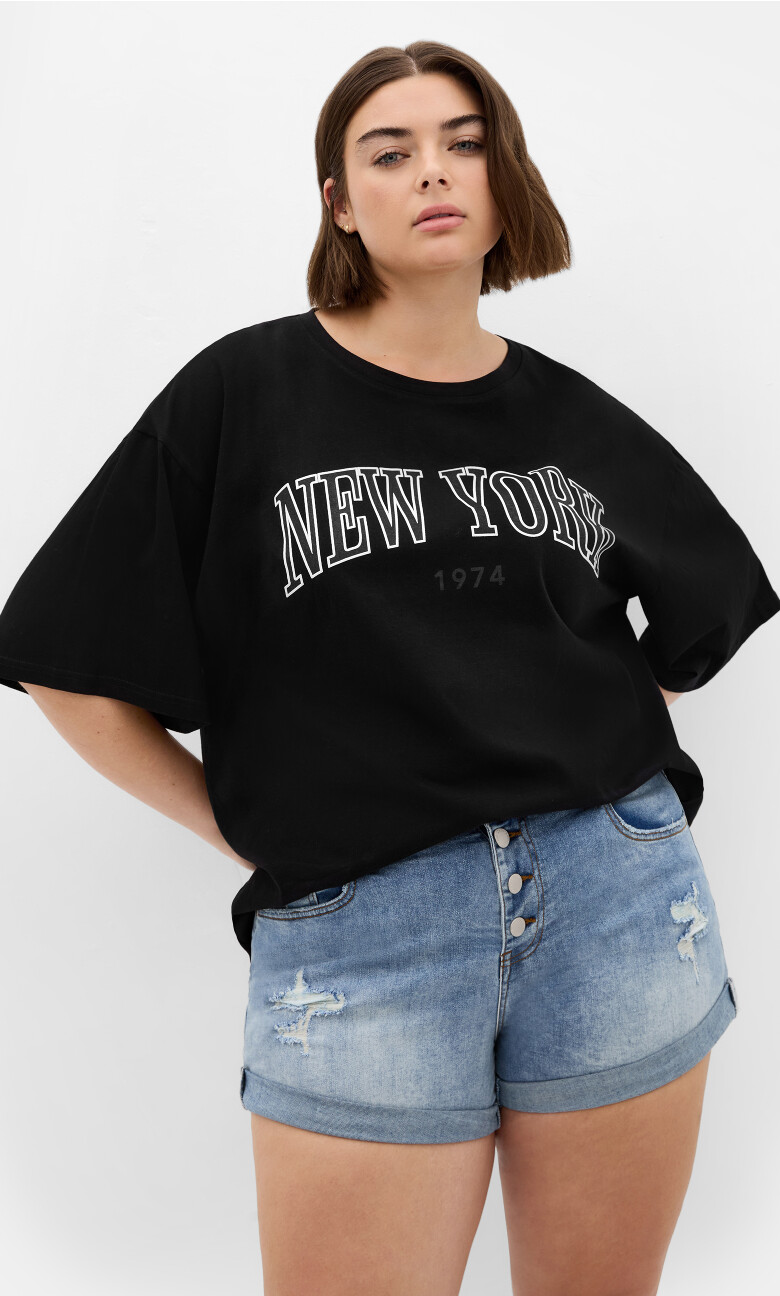 Plus Size Denim Cuff Short - denim