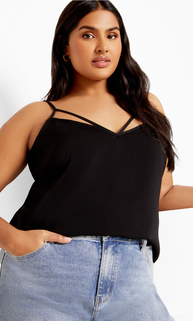 Strappy Woven Cami - black