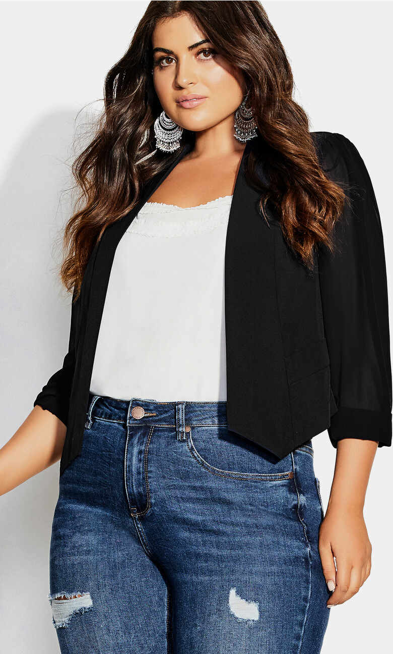 Plus Size Cropped Blazer Jacket - black