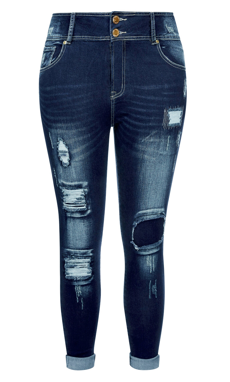 Asha Fit Patched Skinny Jean - dark denim