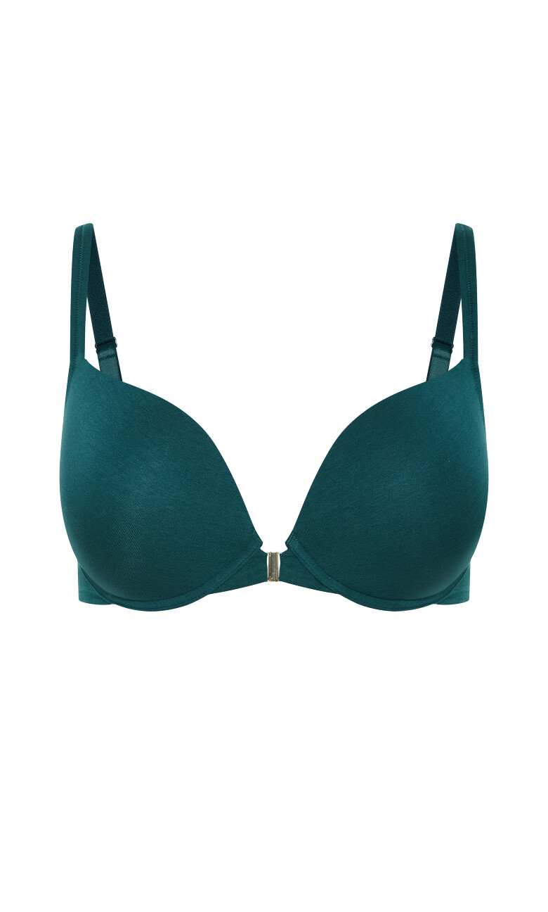 Smooth & Chic Front Close Cotton Push Up Bra - deep teal