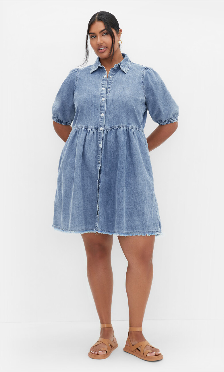 Plus Size Dulce Collar Mini Dress - light denim