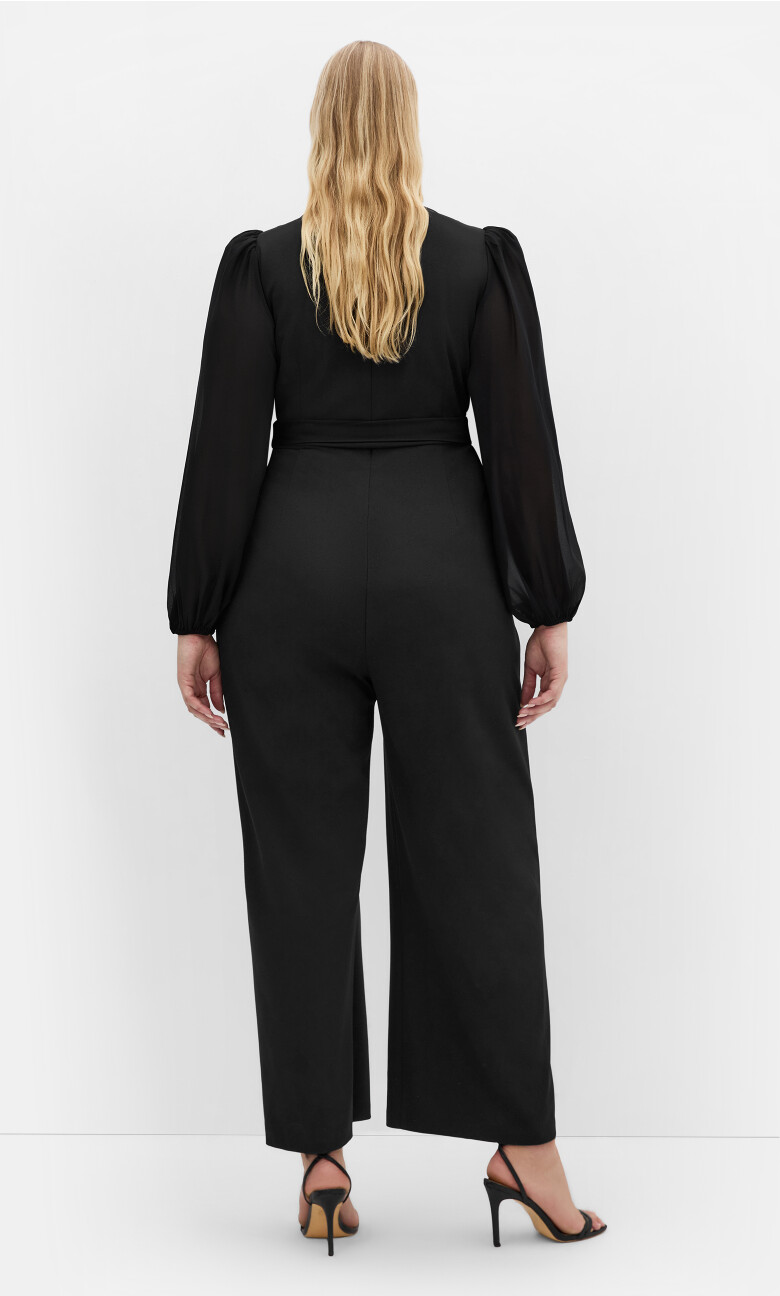 Sheer Sleeve Wide Leg Jumpsuit
- black