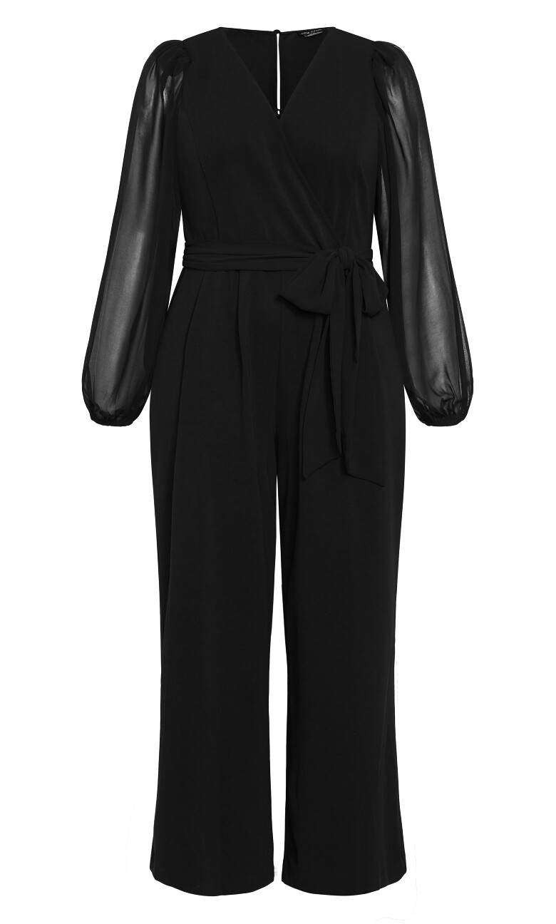Sheer Sleeve Wide Leg Jumpsuit
- black