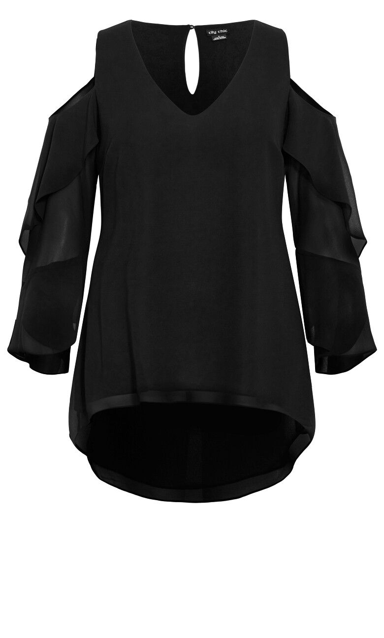 Cold Shoulder Hi Lo Top - black