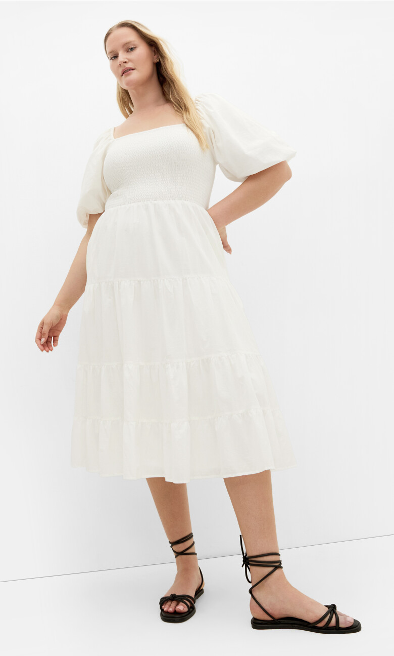 Plus Size Ariella Puff Sleeve Tier Dress - ivory