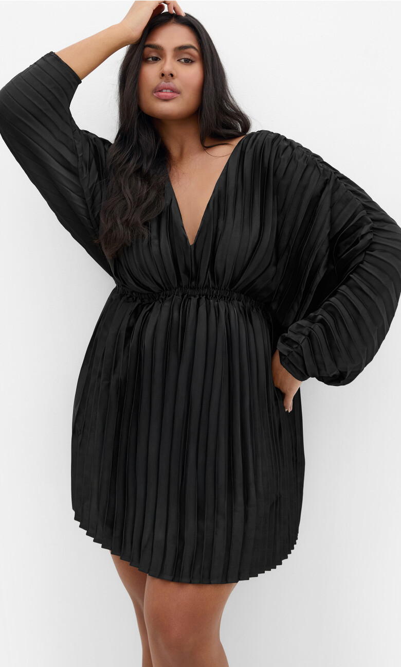Plus Size Chloe Pleat Mini Dress - black