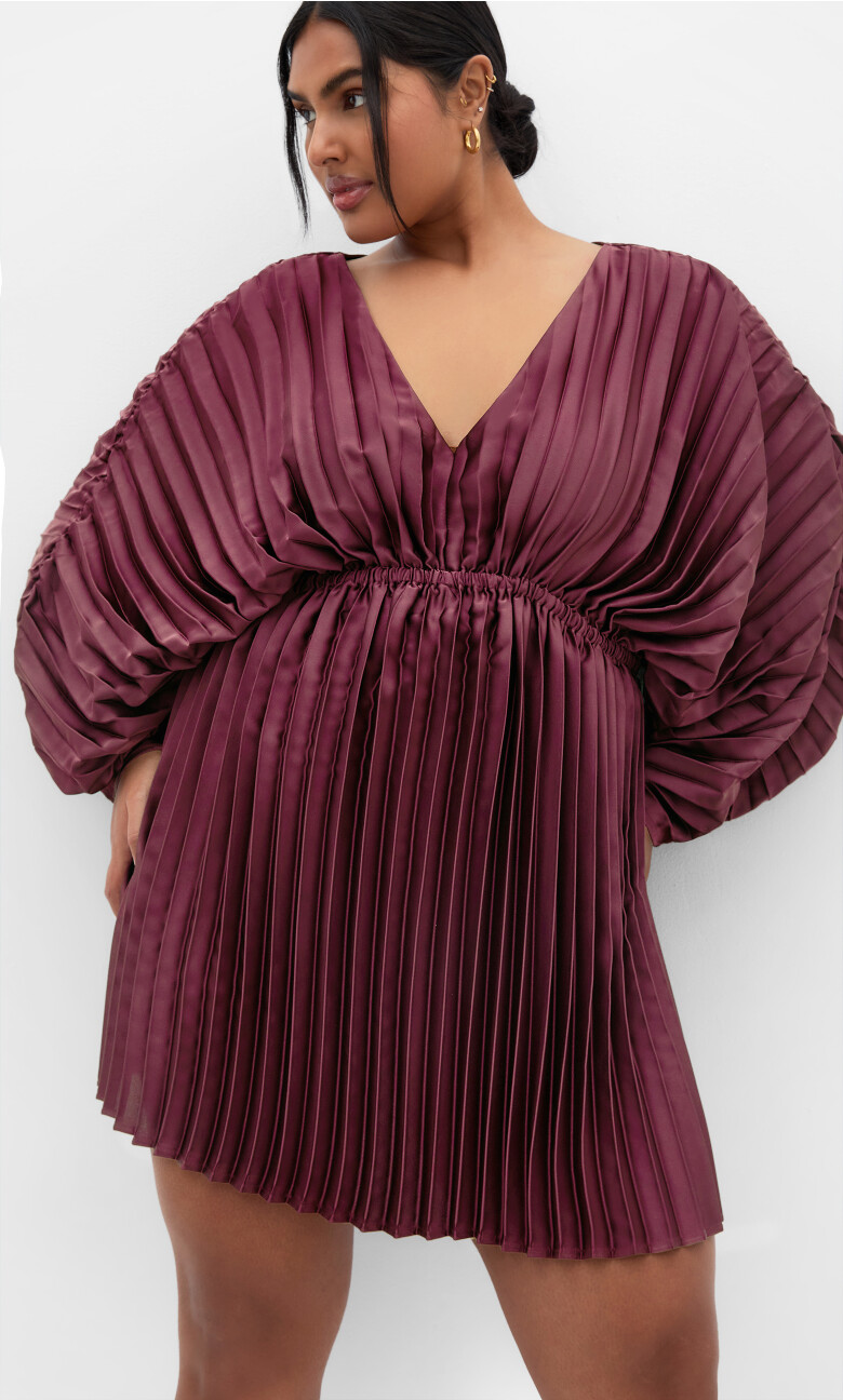 Plus Size Chloe Pleat Dress - burgundy