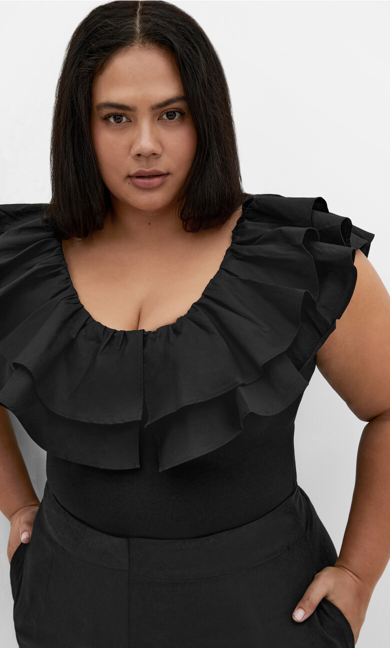 Frill Shoulder Bodysuit - black