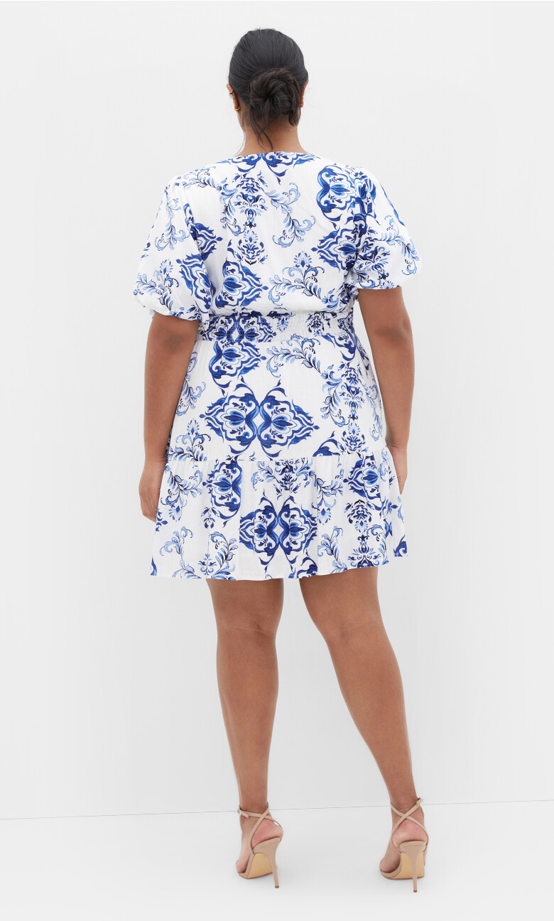 Winslow Elbow Sleeve Print Dress - white