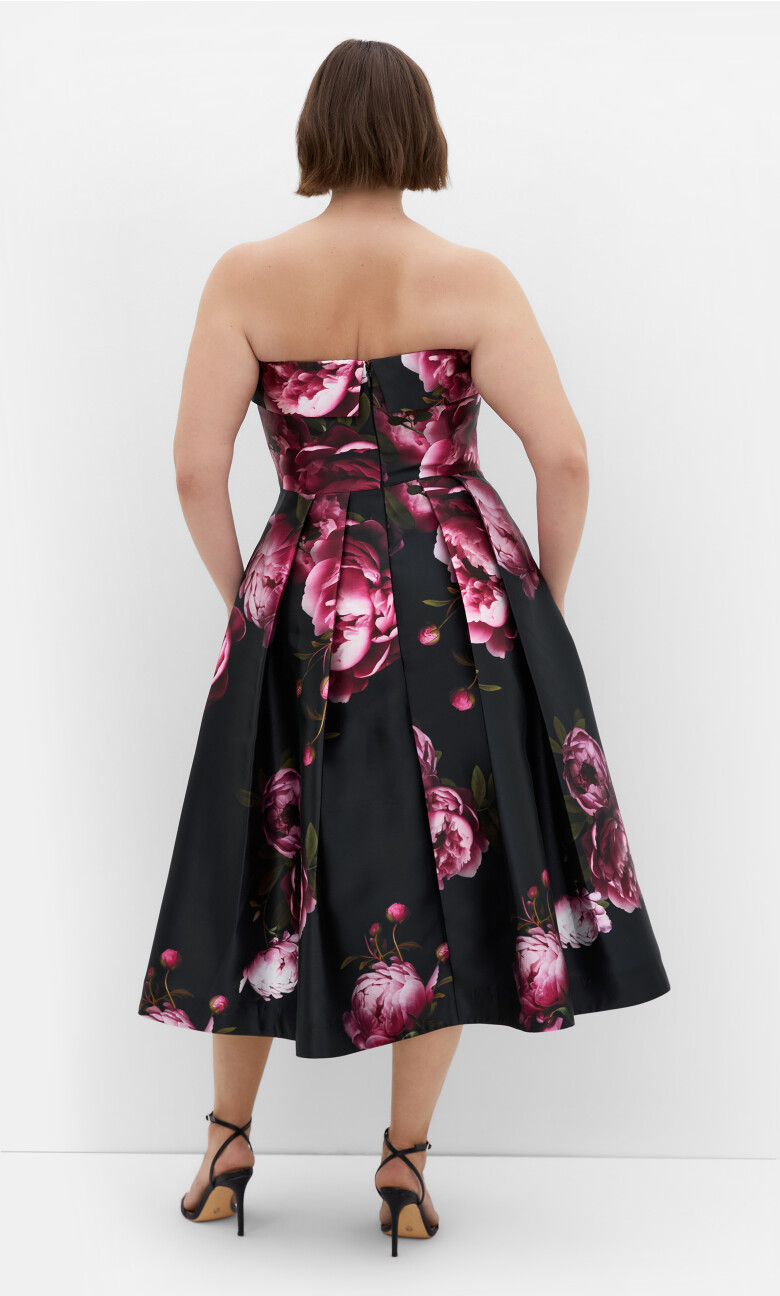 Tiffany Bloom Strapless Midi Dress - pink rose