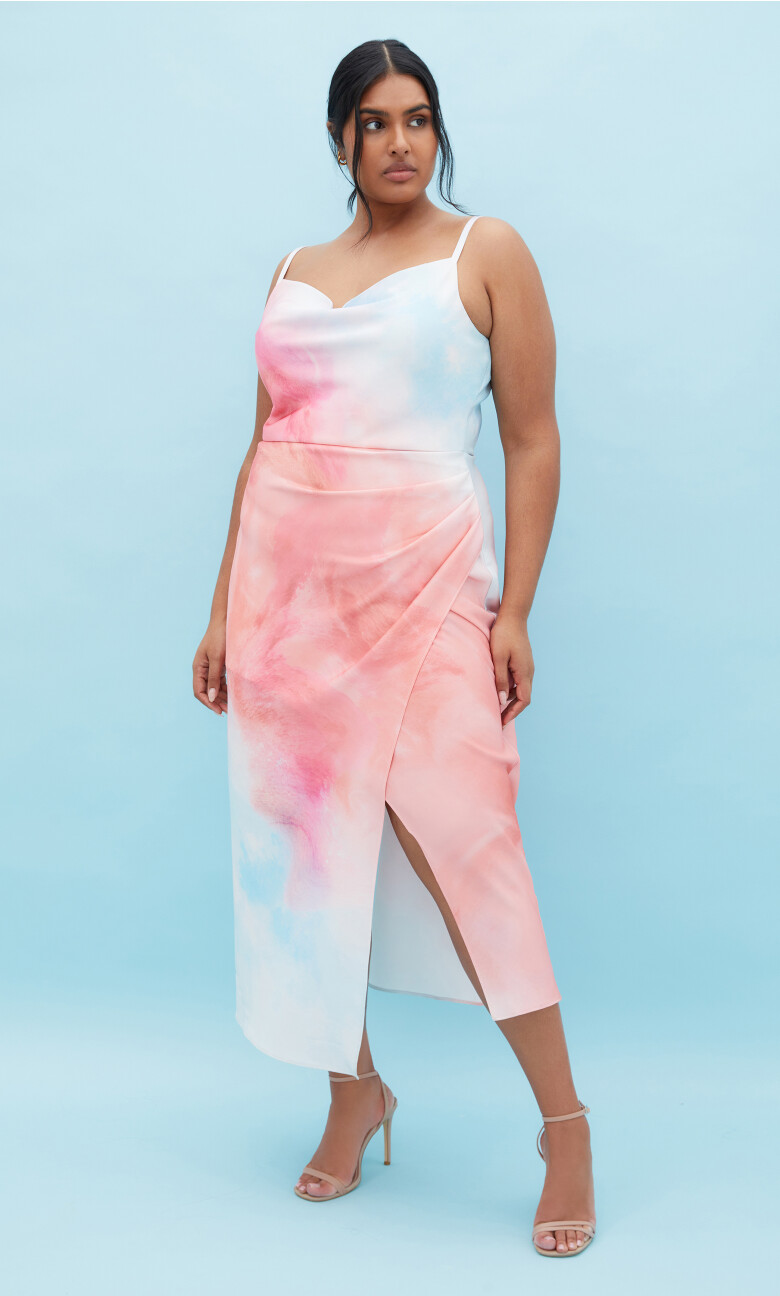Mali Cowl Neck Slip Print Dress - coral