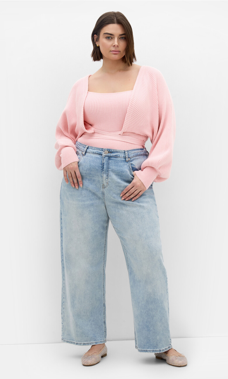 Plus Size Cassie 2 Piece Cardigan Jumper - baby pink