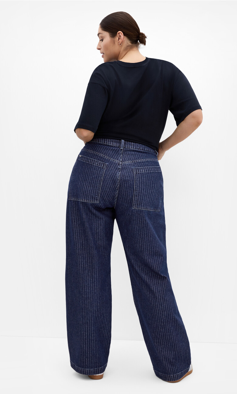 Harley Fit Pinstripe Wide Leg Jean - dark wash