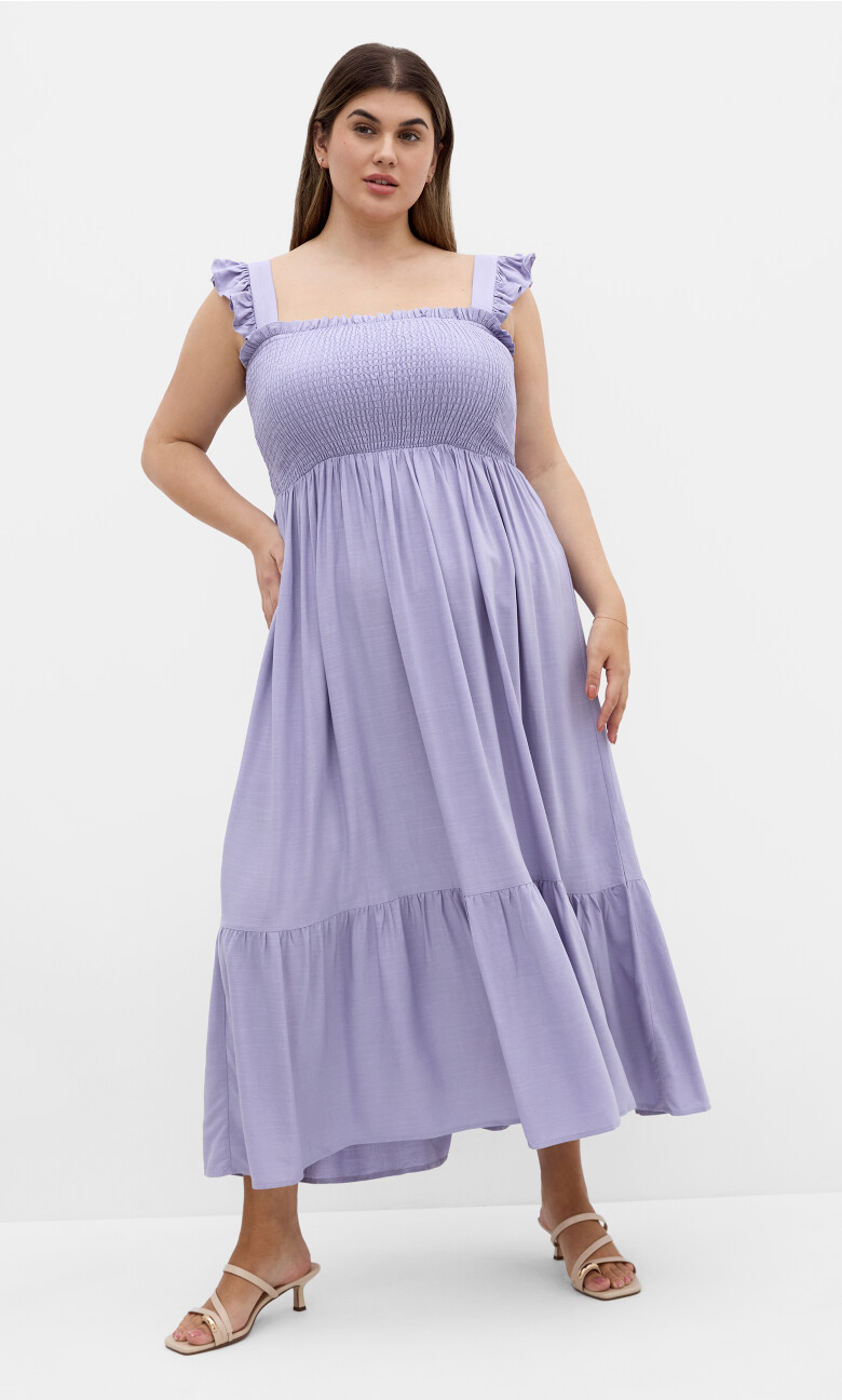 Plus Size Hally Shirred Ruffle Maxi Dress - lavender
