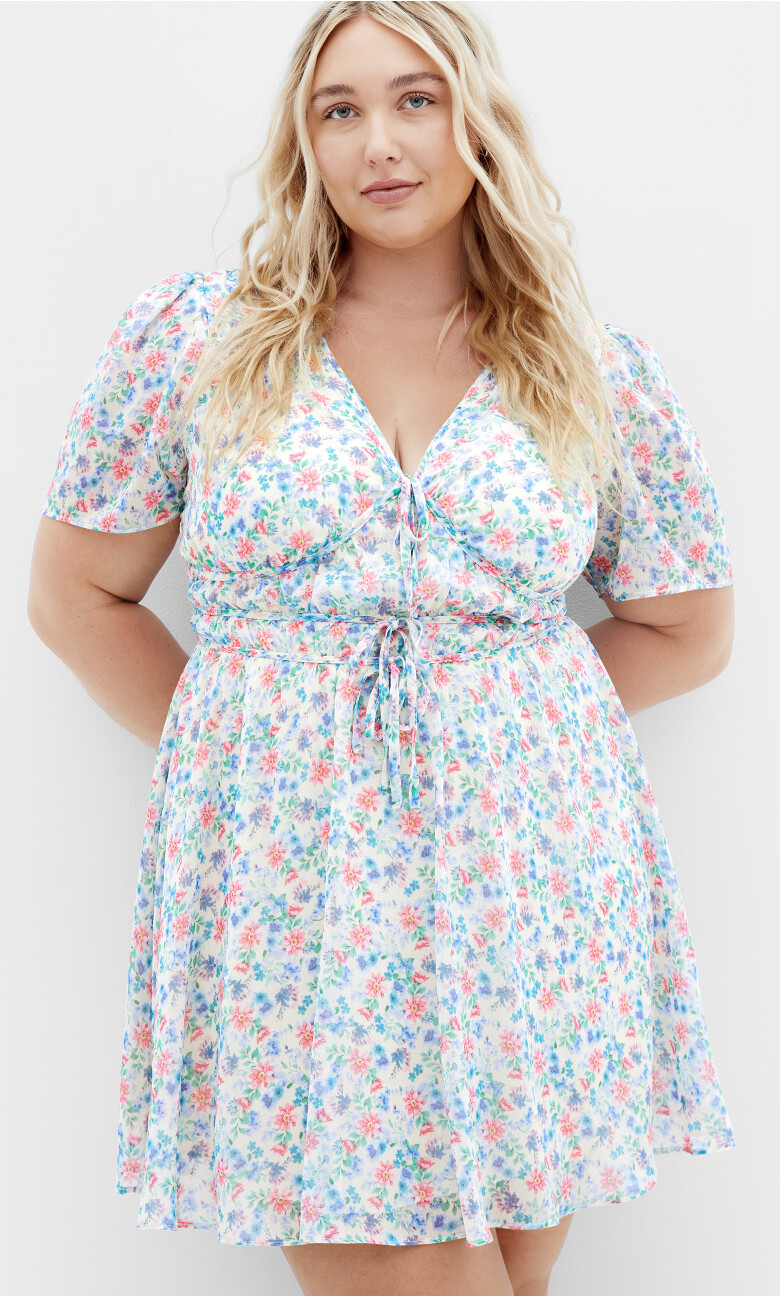 Plus Size Cara Print Dress - cream

