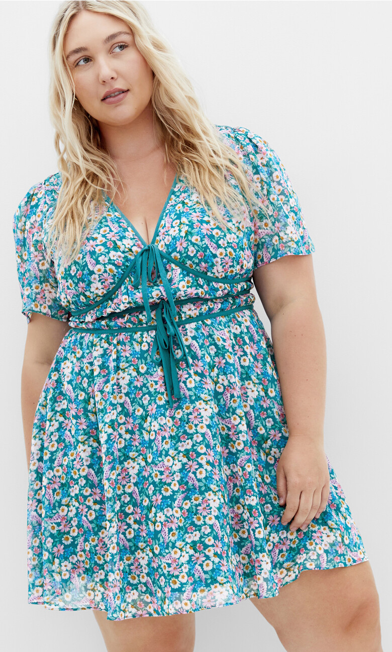 Cara Print Mini Dress - teal