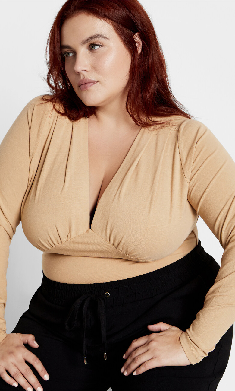 Amelila Pleat Bodysuit - latte
