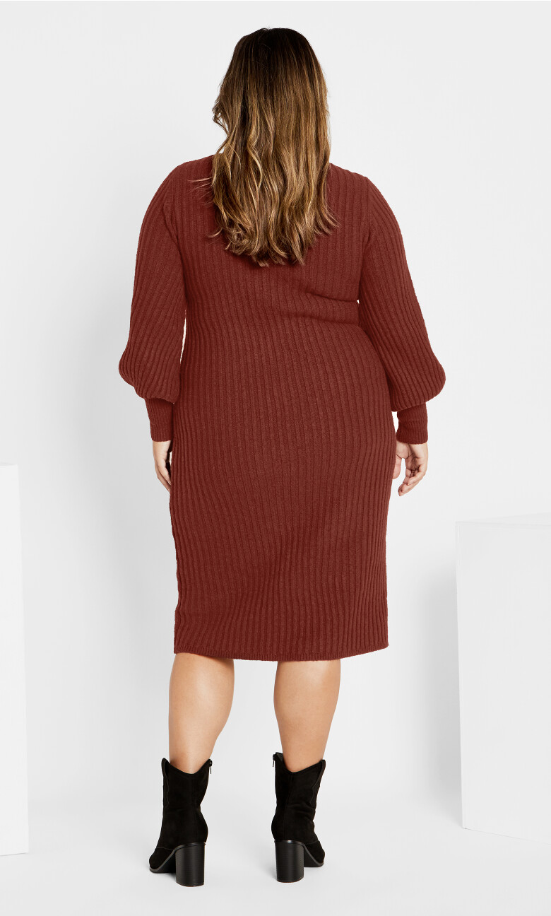 Saskia Rib Knit Midi Dress - merlot