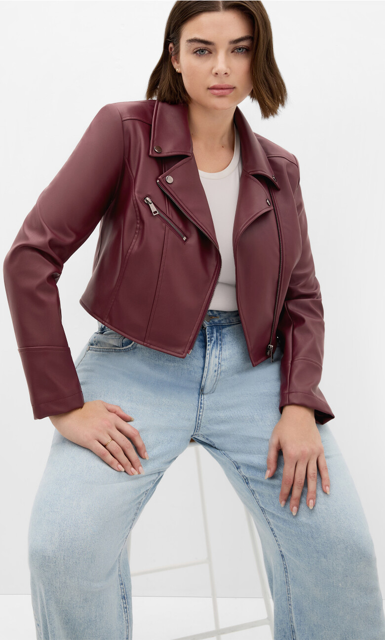 Plus Size Amira Faux Leather Jacket - dark cherry