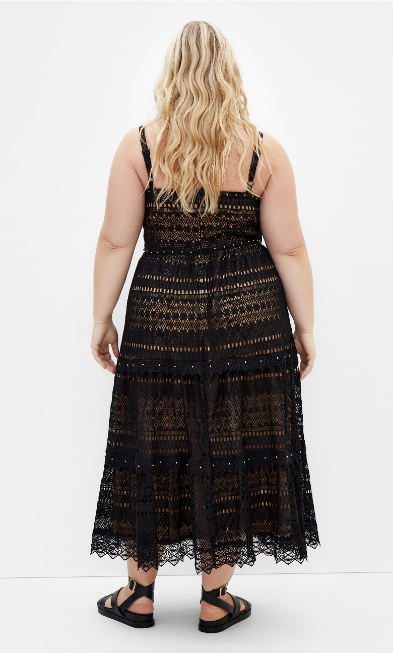 Mia Embroidery Lace Midi Dress - black