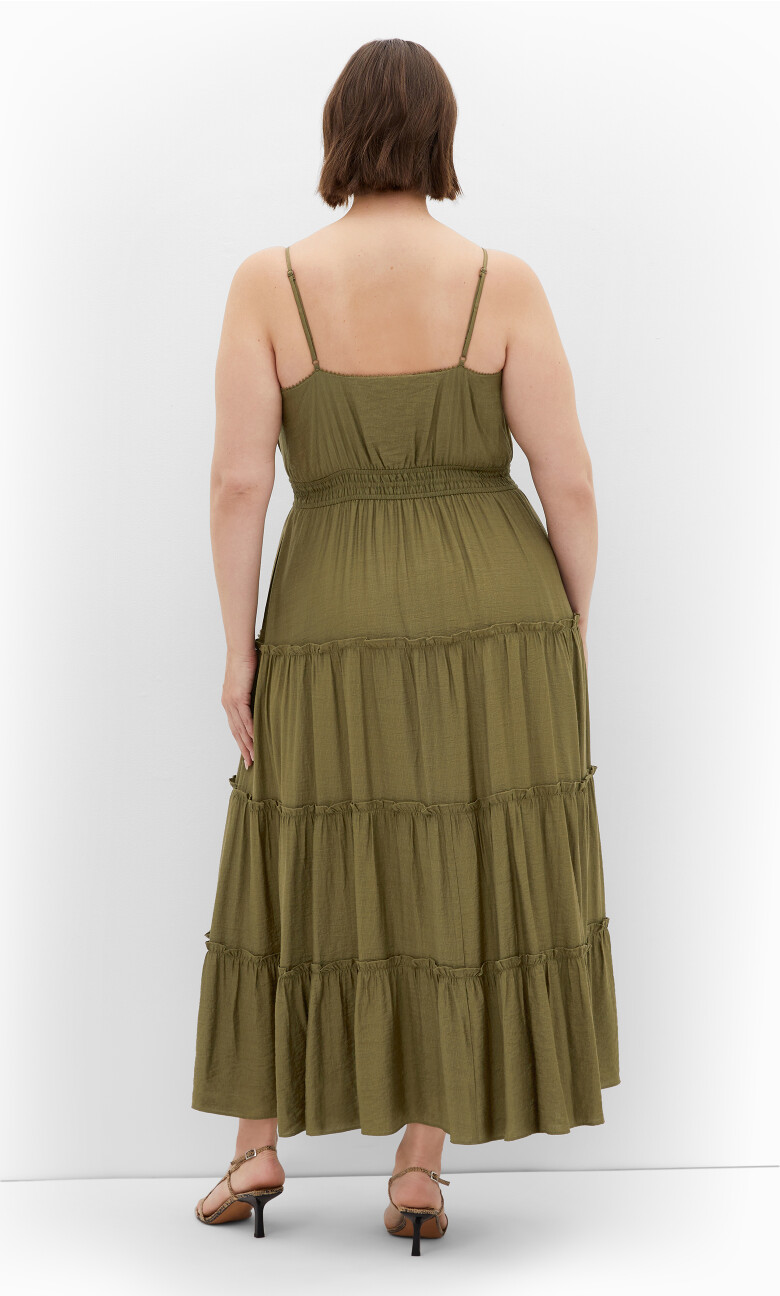 Aiza Crochet Tier Maxi Dress - khaki
