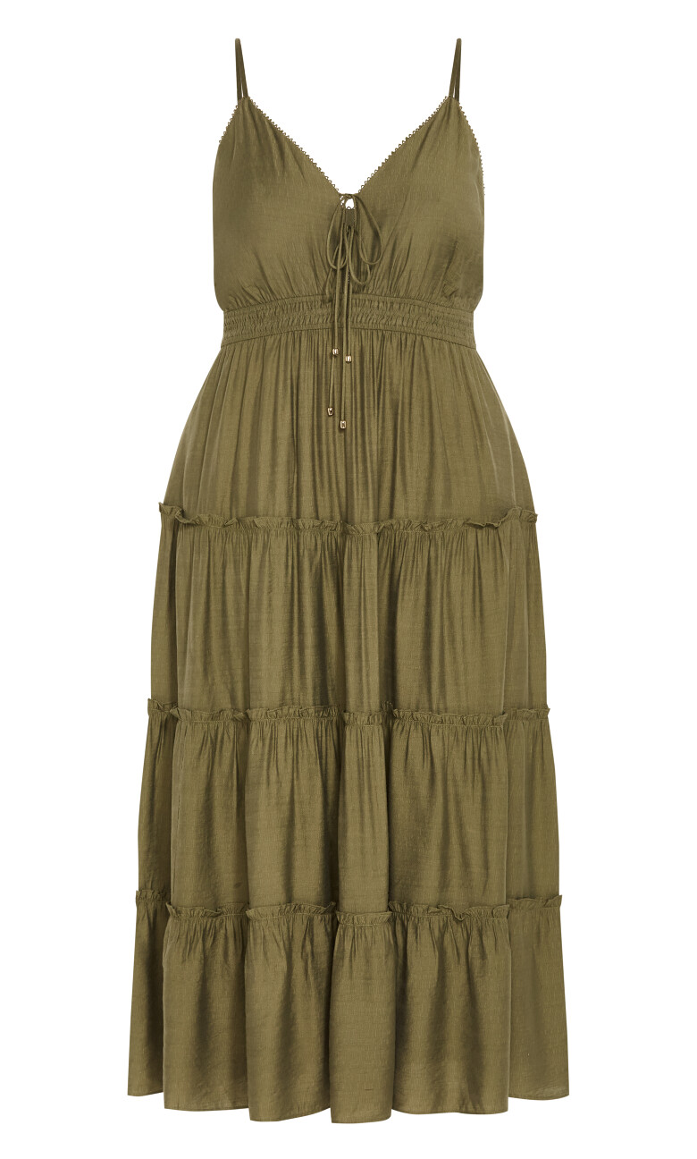 Aiza Crochet Tier Maxi Dress - khaki