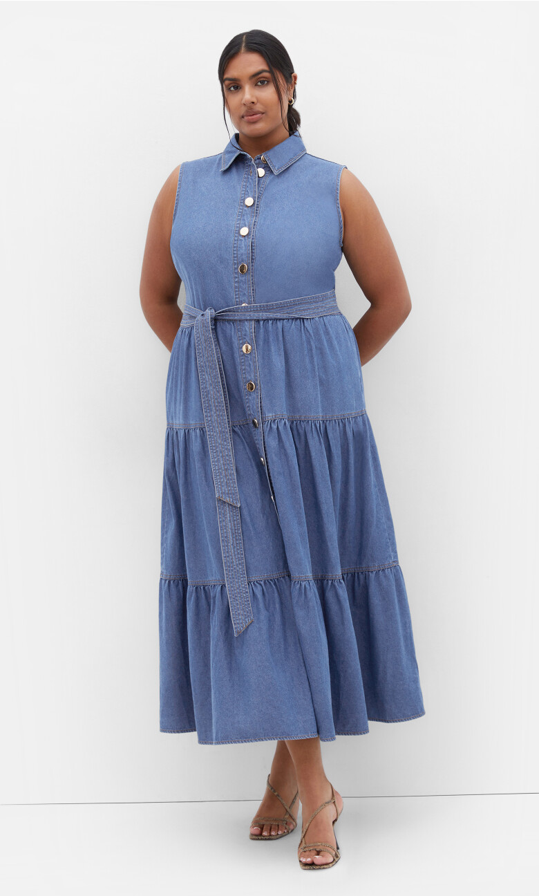 Raya Tiered Denim Maxi Dress - light denim