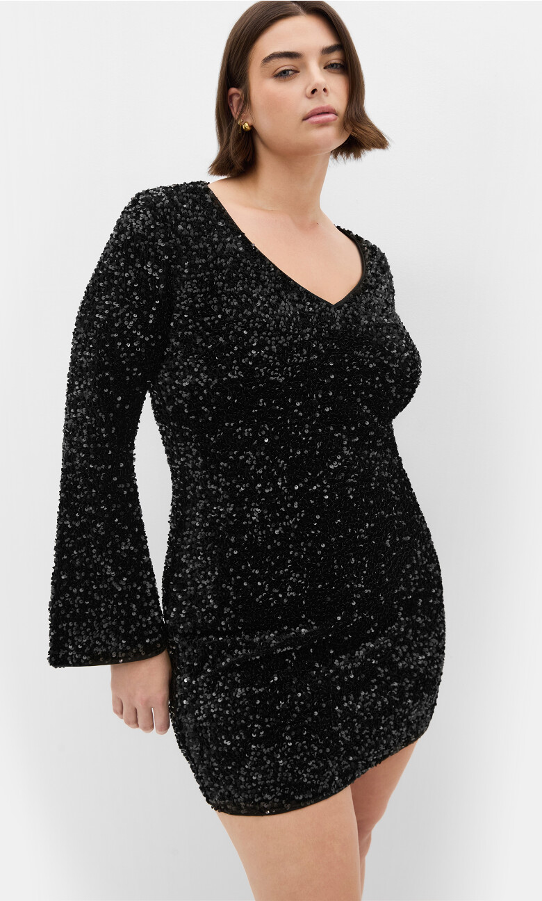Plus SIze Sequin Neptune Dress - black