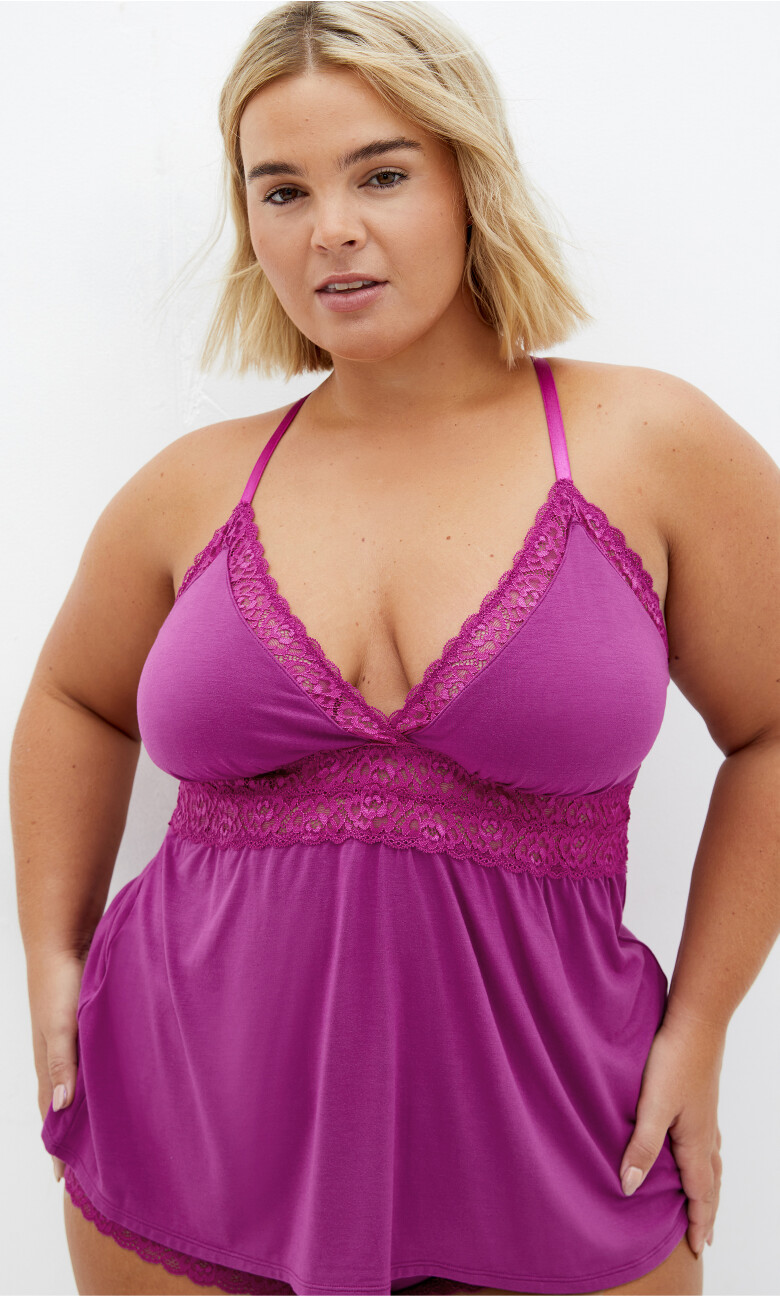Plus Size Viva Short Cami Set - cerise