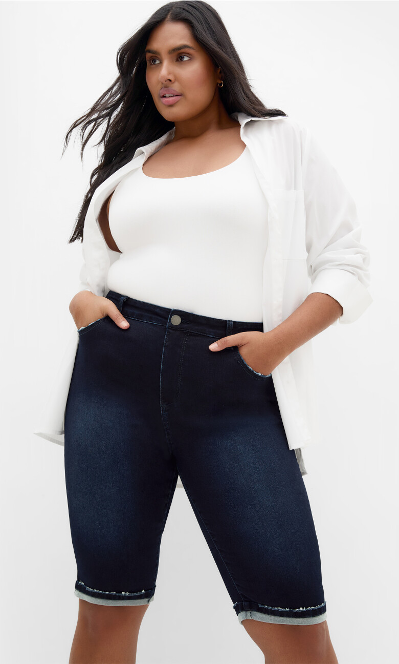 Plus Size Micro Rip Short - dark denim
