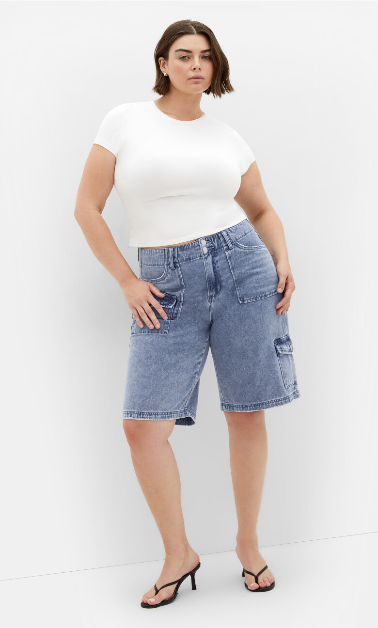Aida Cargo Short - mid denim