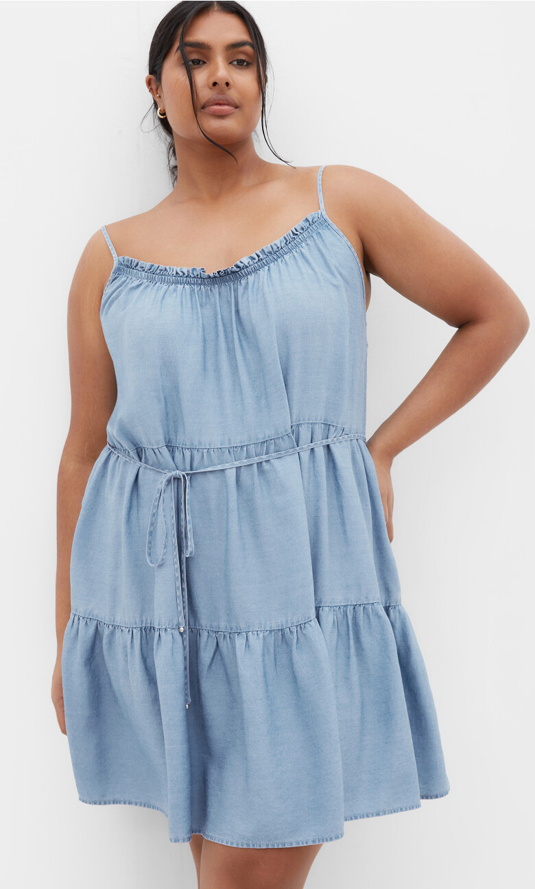 Plus Size Sweet Tiers Mini Dress - light denim