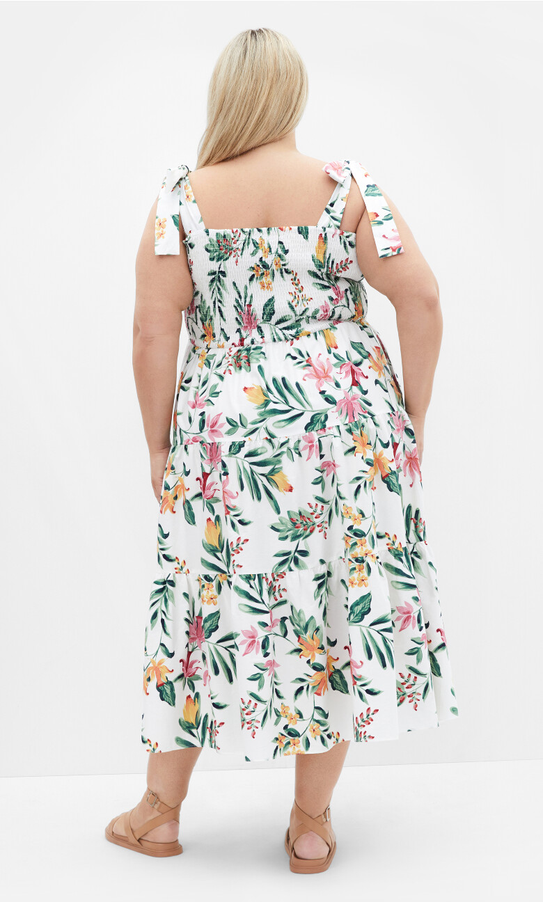 Haven Tier Midi Print Dress - ivory