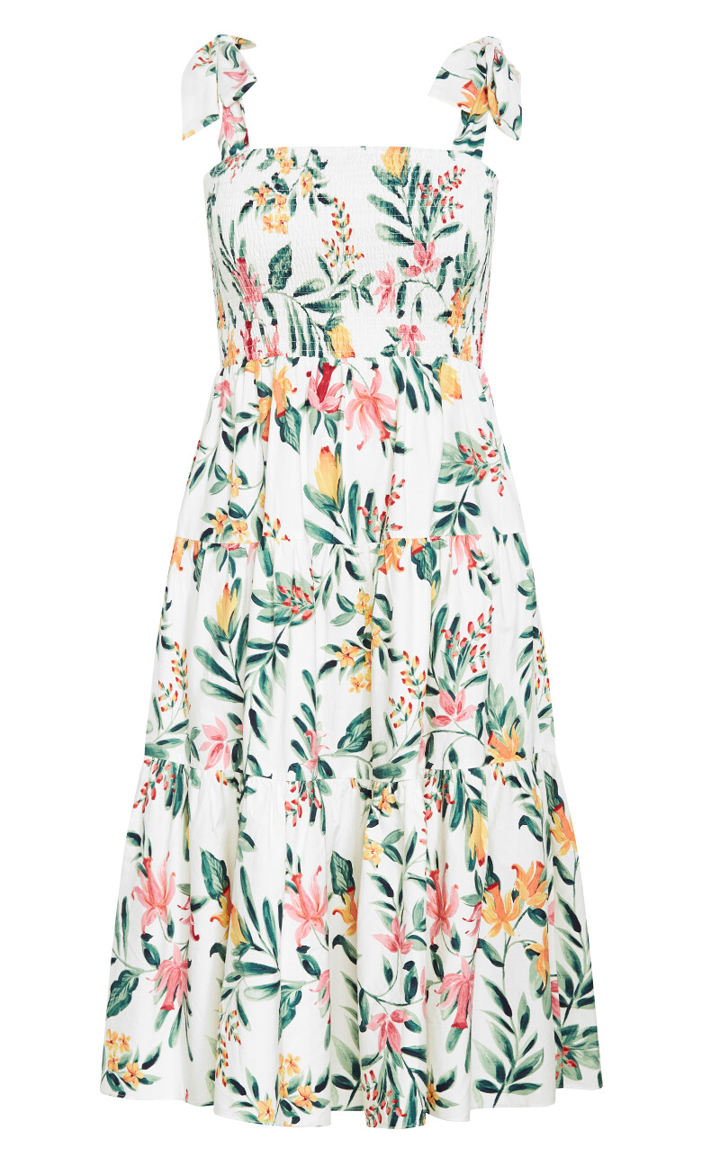 Haven Tier Midi Print Dress - ivory