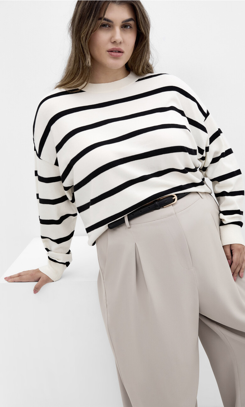 Plus Size Kenia Stripe Jumper - ivory