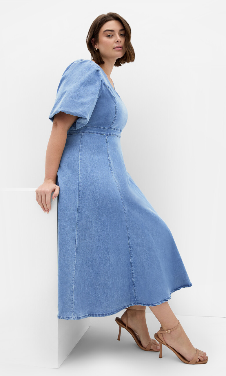 Plus Size Ayesha Short Sleeve Midi Dress - light denim (UPDATED)