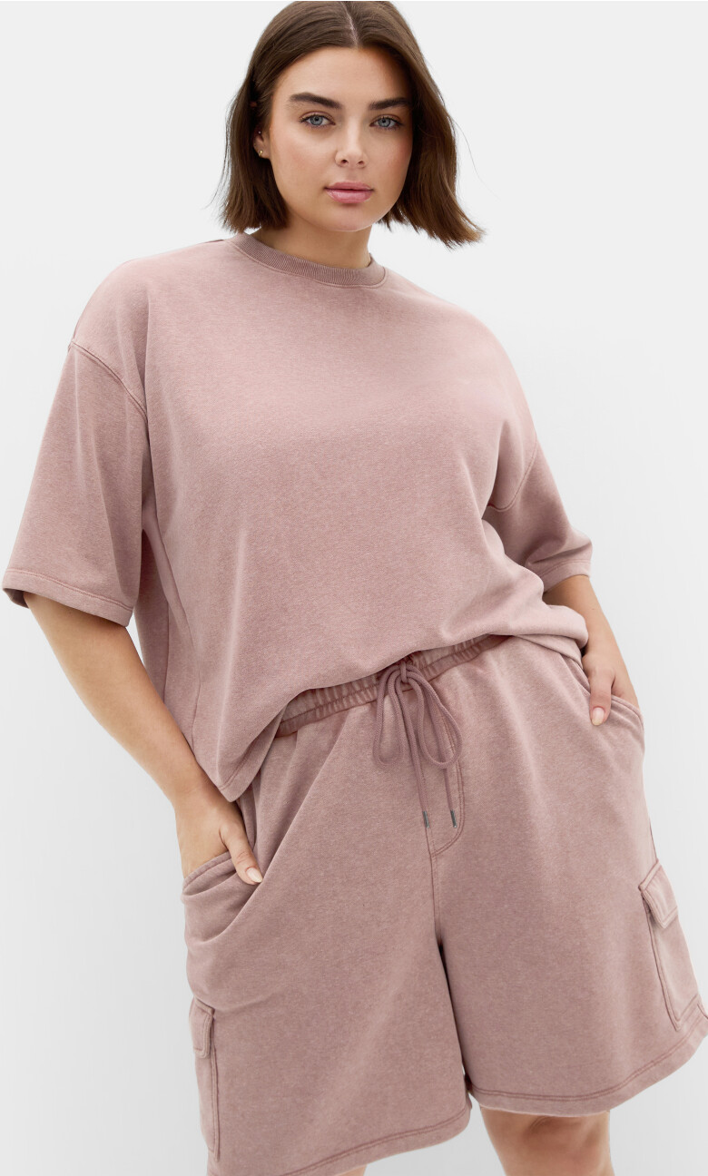 Plus Size Terry Relaxed Longline Short - Pink Marle (UPDATED)