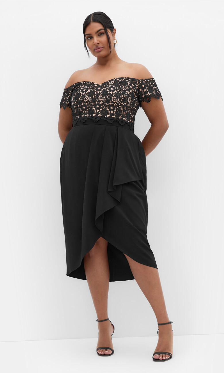 Plus Size Lace Glamour Midi Dress - black
