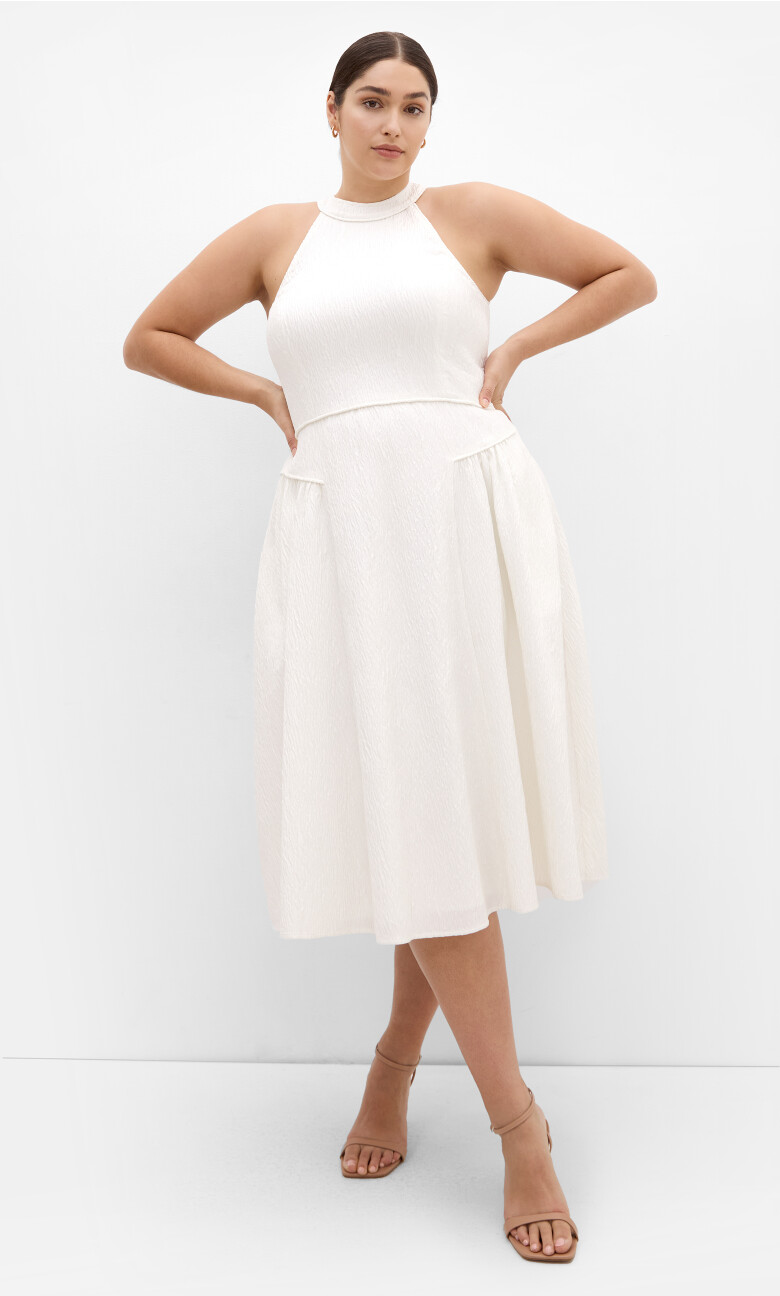 Plus Size Halter Jacquard Midi Dress - ivory (UPDATED)