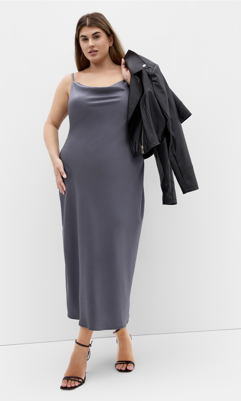 Plus Size Satin Slip Dress - slate