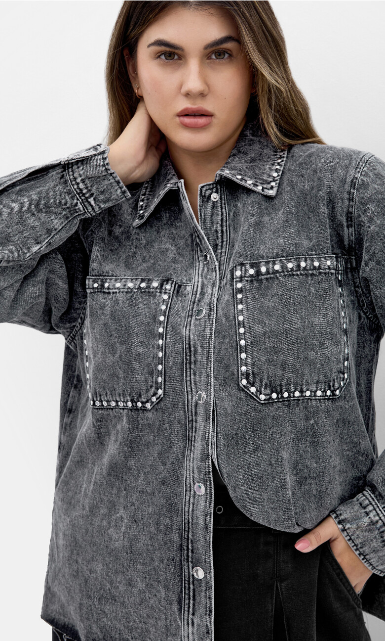 Plus Size Jkt Denim Stud - Acid Wash
